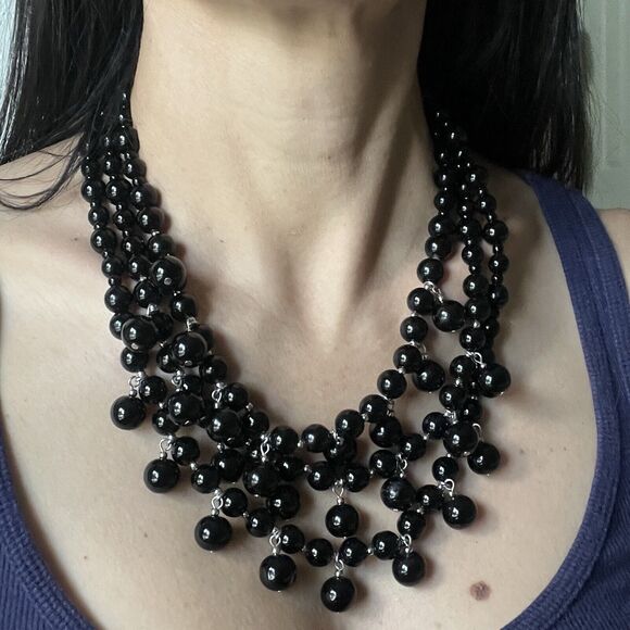 Talbots Black Glass ?? Beaded Multi strand Necklace, elegant, statement piece - Picture 1 of 5